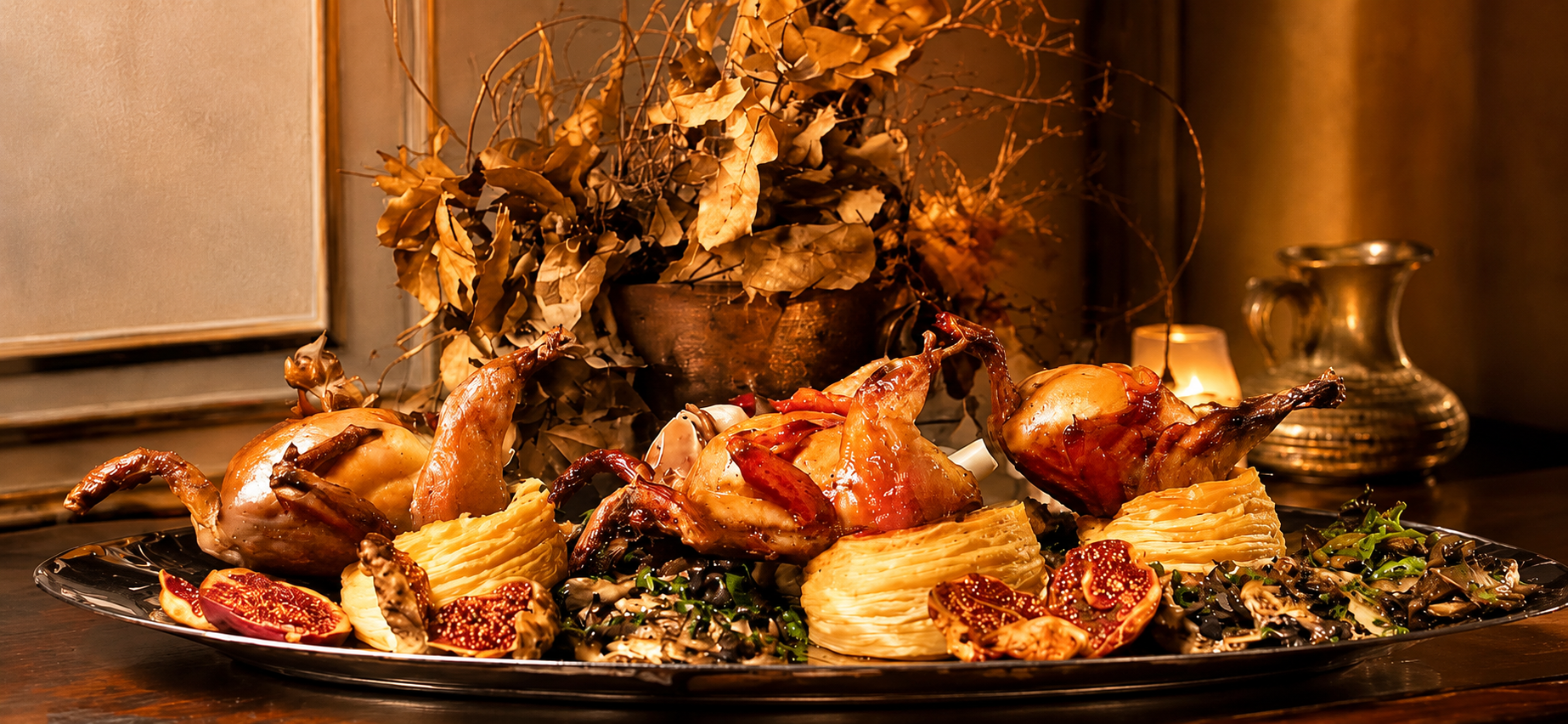 Prato gourmet com aves e acompanhamentos